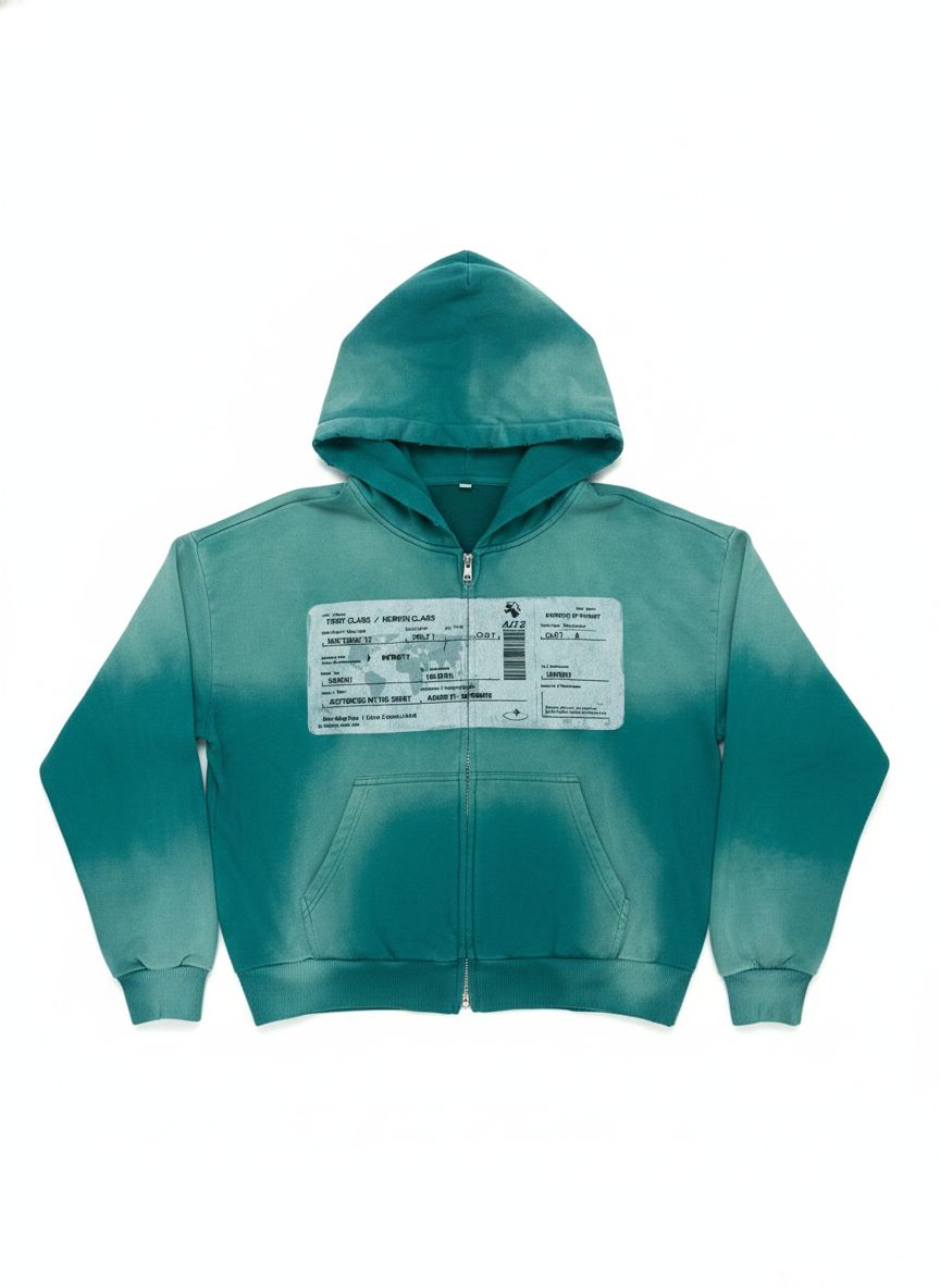 LIGHT GREEN “ FIRST CLASS HOODIE” ZIP UP